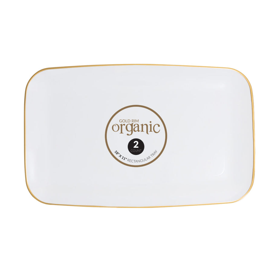 Organic Gold Rim Tray Rectangle 18" x 11" - 2 Count