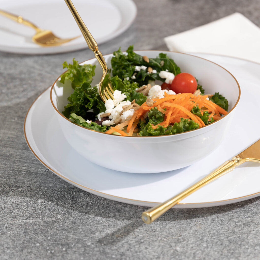 Edge Collection Soup Bowls White/Gold Rim 16 oz - 10 Count