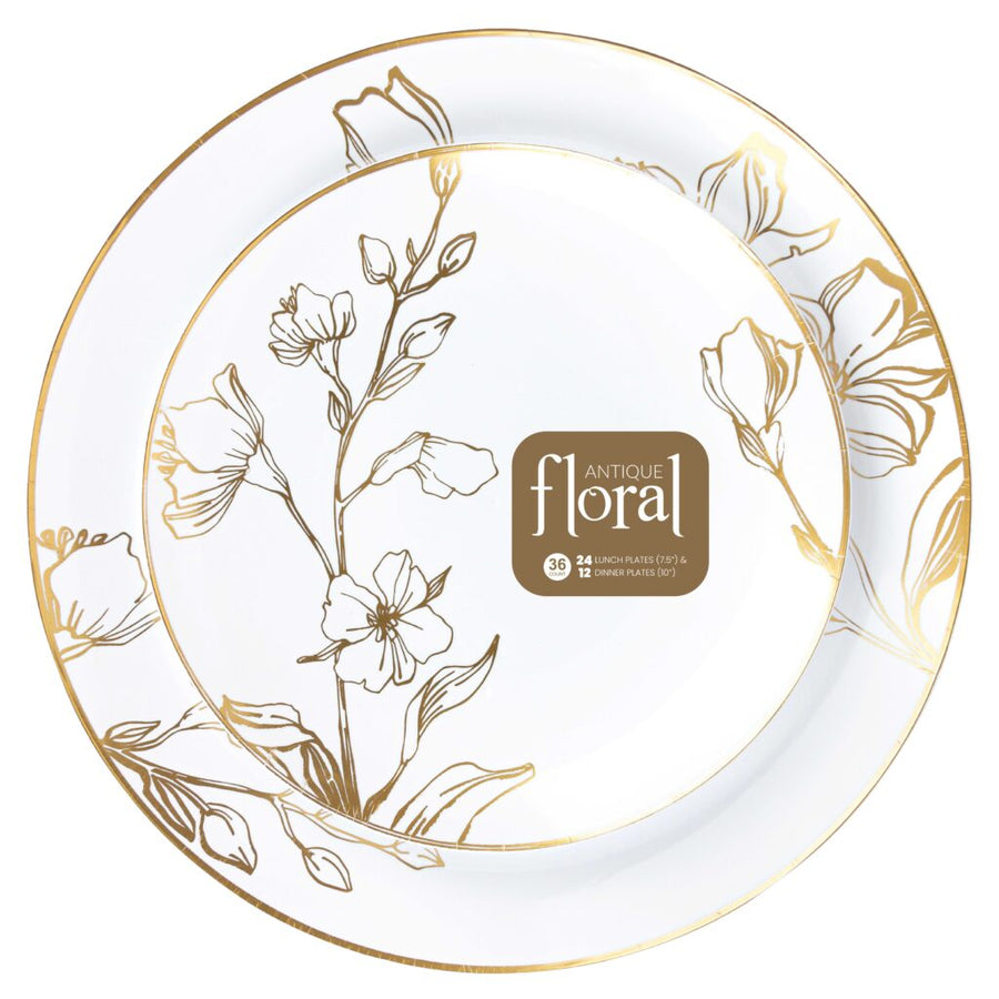 Antique Gold Floral Combo Plates - 36 Count