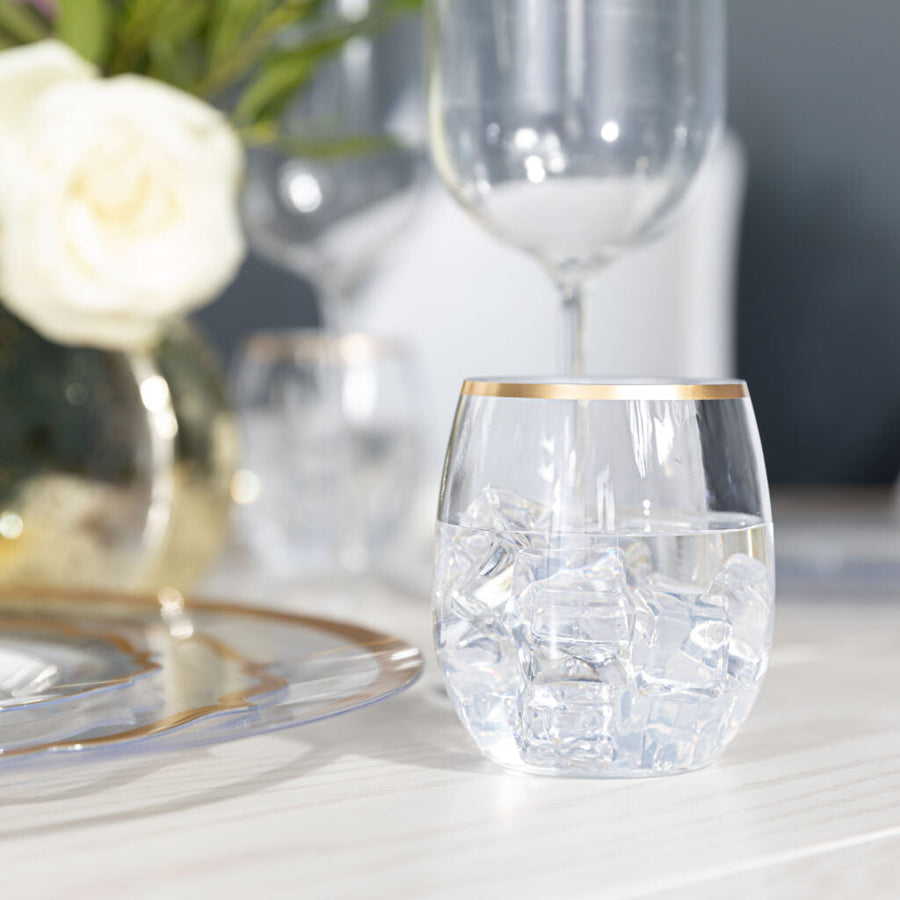 Gold Rim Stemless Goblets 12 oz - 6 Count