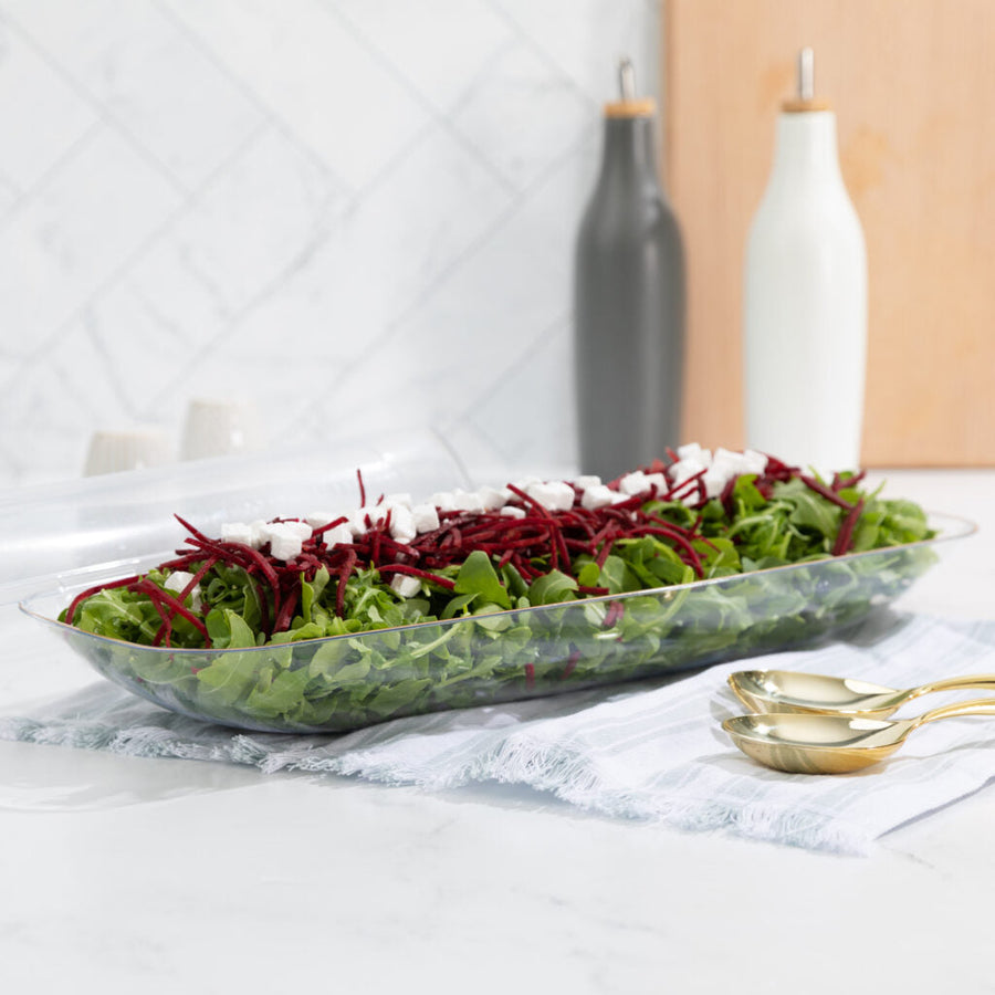 Organic Collection Rectangle Salad Bowl Gold Rim - Clear-Gold