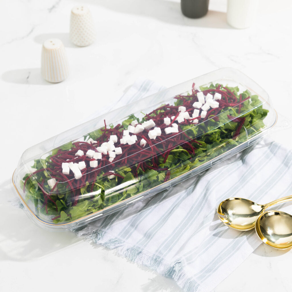 Organic Salad Bowl 76 oz Rectangle Clear Gold Rim - 1 Count - The Closeout Connection