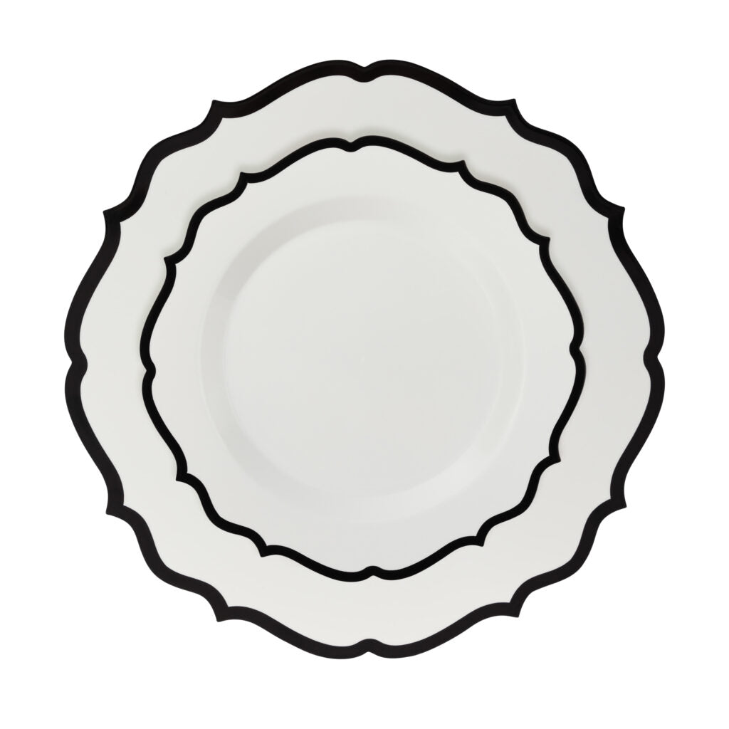 Contemporary Plates White with Black Rim 7.5 in & 10.5 in - 32 Count - The Closeout Connection