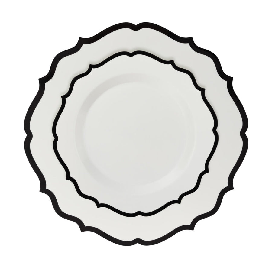 Contemporary Plates White with Black Rim 7.5 in & 10.5 in - 32 Count - The Closeout Connection