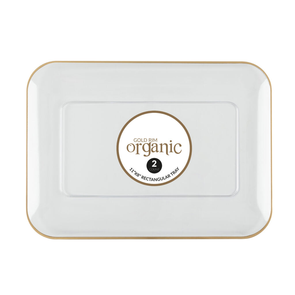 Organic Clear/Gold Rim Tray Rectangle 8" x 11" - 2 Count