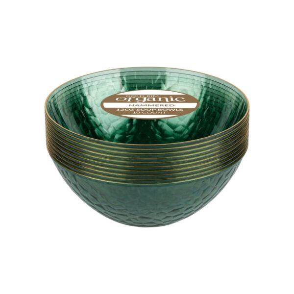 Organic Hammered Plates Gold Rim - 10 Count - Green