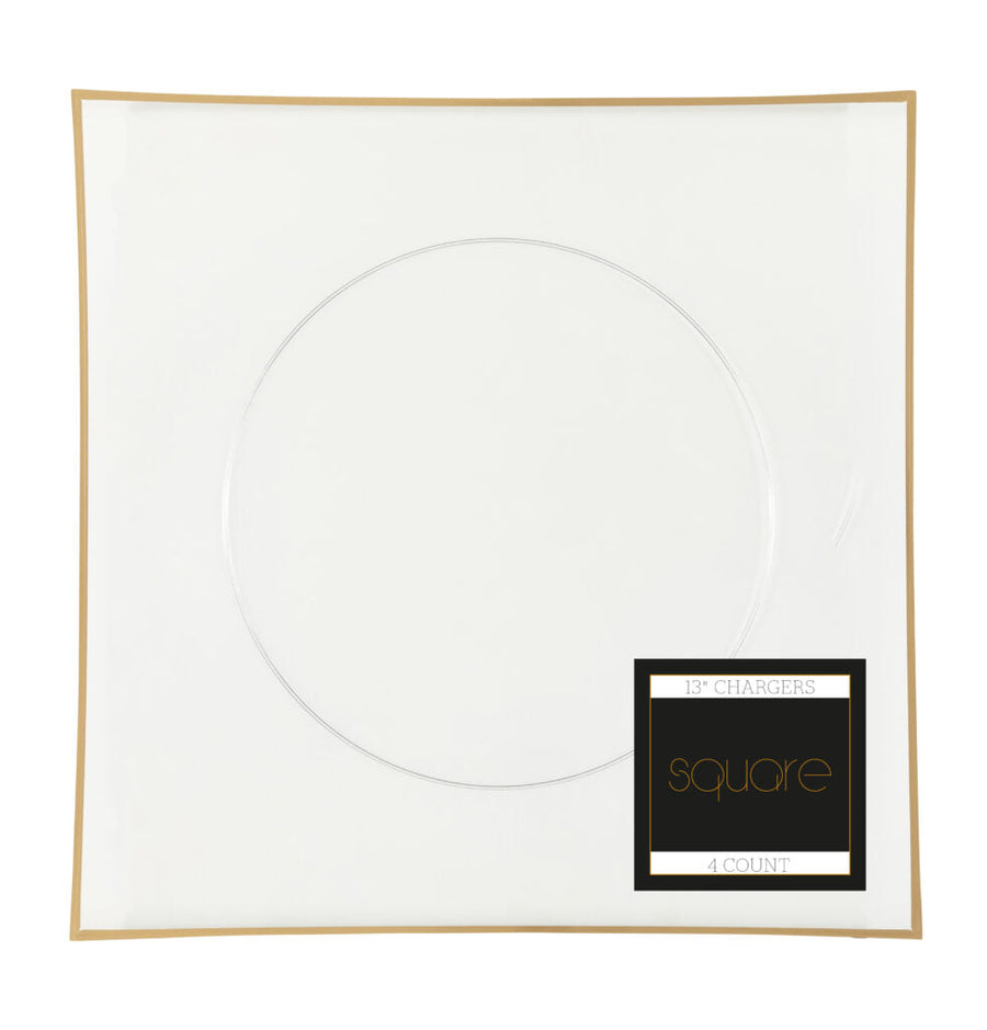 Square Flat Clear Gold Rim Chargers 13 inch 4 count