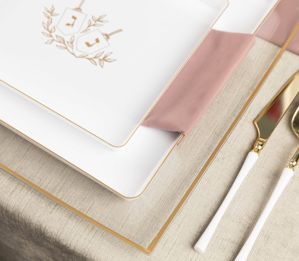 Square Flat Clear Gold Rim Chargers 13" - 4 Count
