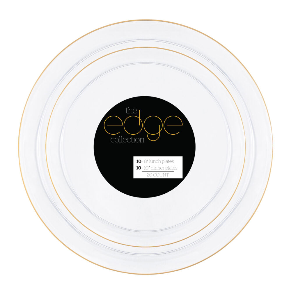 Edge Collection Clear/Gold Rim Combo Plates - 20 Count