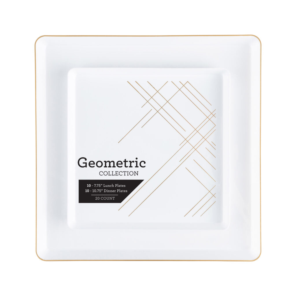 Geometric Collection Square Combo Plates White/Gold - 20 Count