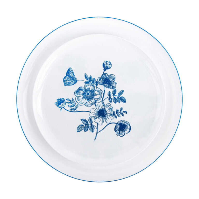 French Toile Plates - 8" & 10" Combo#Color_White-Navy Blue