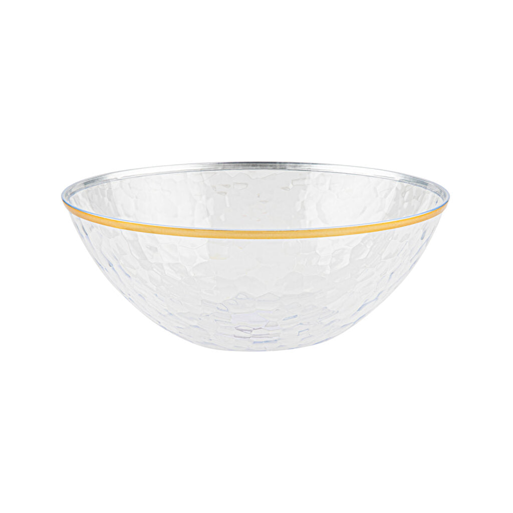 Hammered Salad Bowl 58 oz Clear/Gold Rim - The Closeout Connection