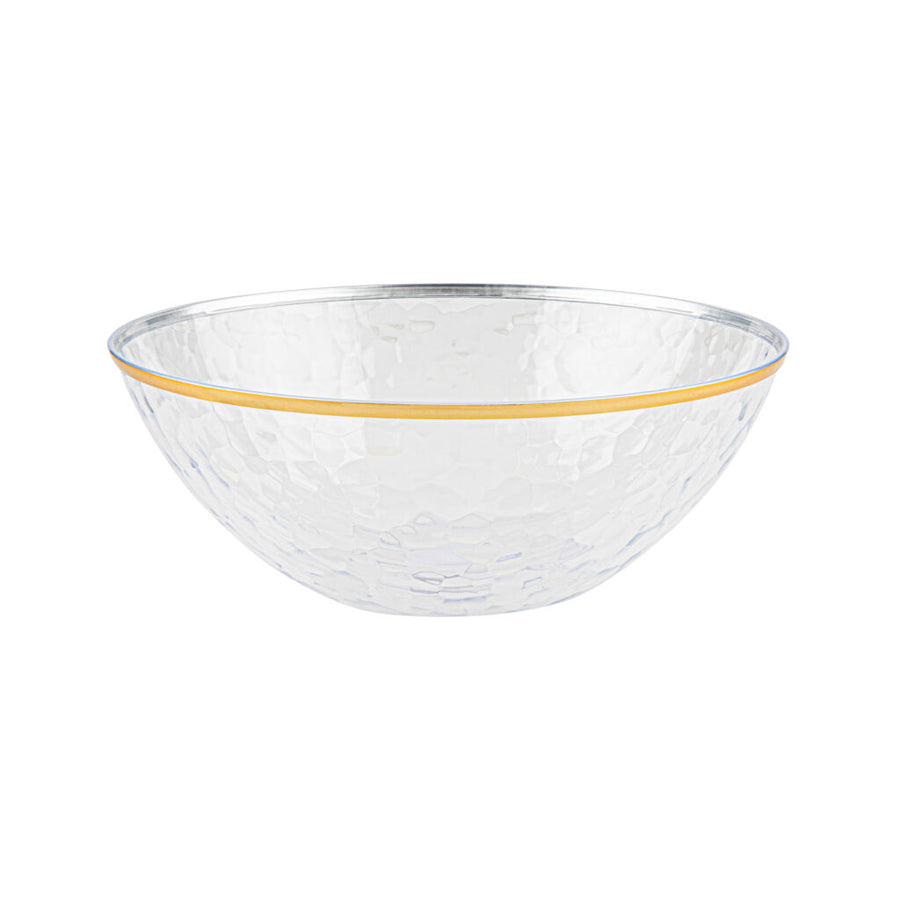 Hammered Salad Bowl 58 oz Clear/Gold Rim - The Closeout Connection