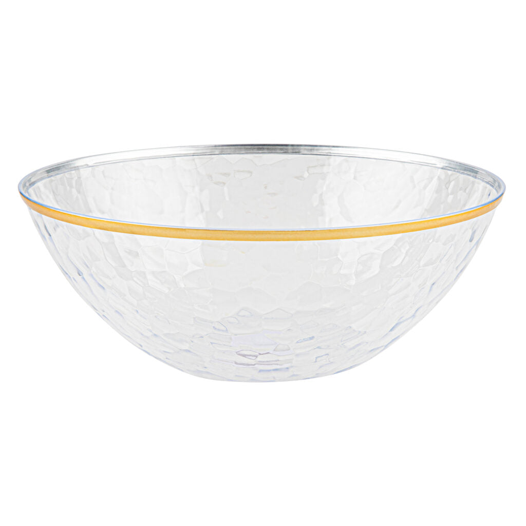 Hammered Salad Bowl Clear with Gold Rim - The Closeout Connection