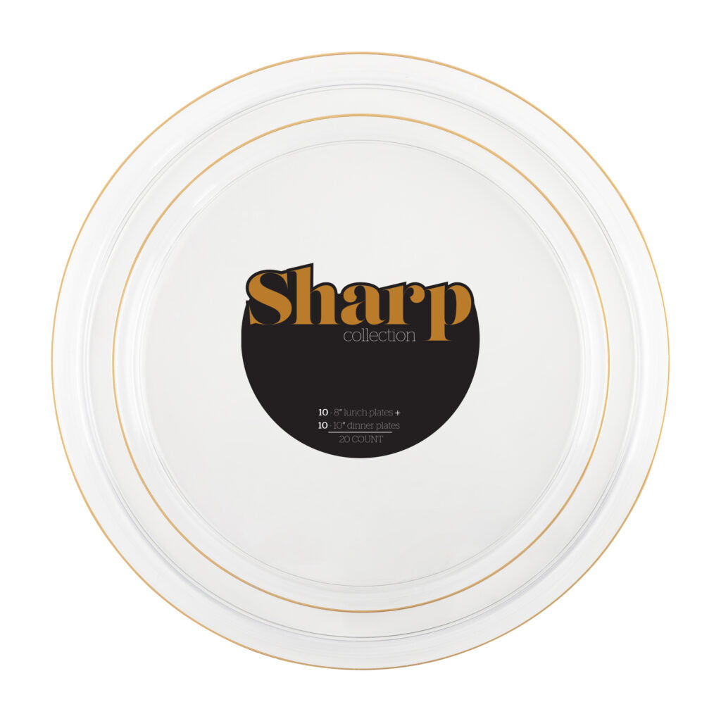 Sharp Collection Clear/Gold Rim Combo Plates 8″ & 10″ - 20 Count