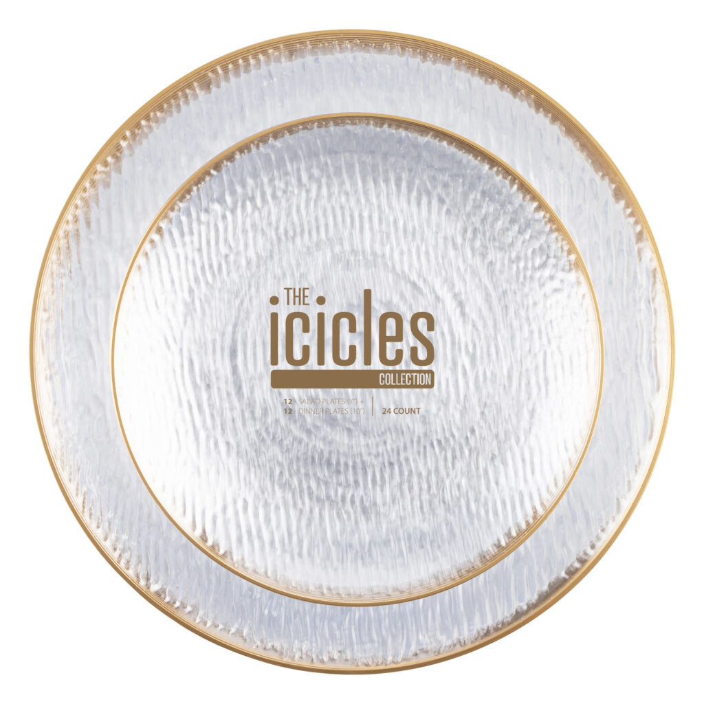Icicles Gold Rim Combo Plates 7" & 10" - 24 Count - Clear#Color_Clear-Gold