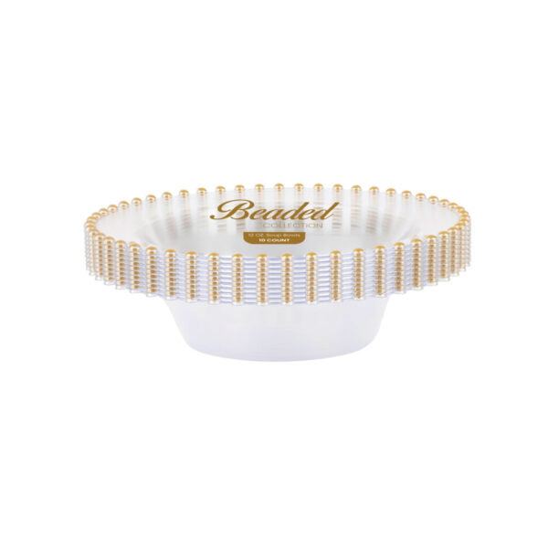 Beaded Collection Clear and Gold 12 oz Bowls#Color_Clear Gold