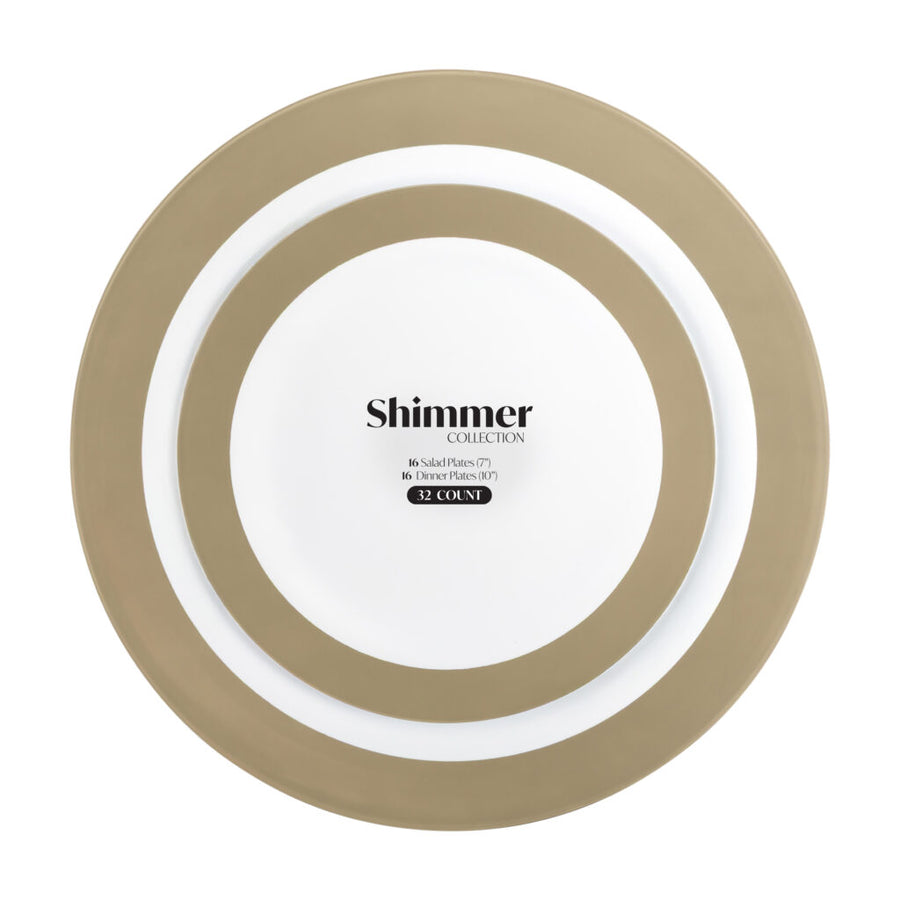 Shimmer Collection 32 count combo pack with 16 salad and 16 dinner plates 
