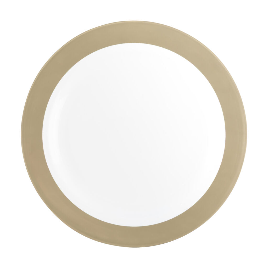Shimmer 10 inch dinner plate with wide gold band rim #Color_White-Gold