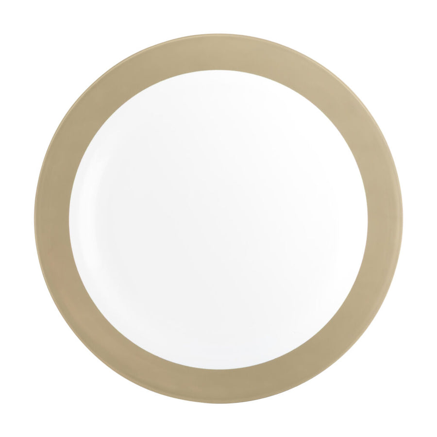 Shimmer 10 inch dinner plate with wide gold band rim 