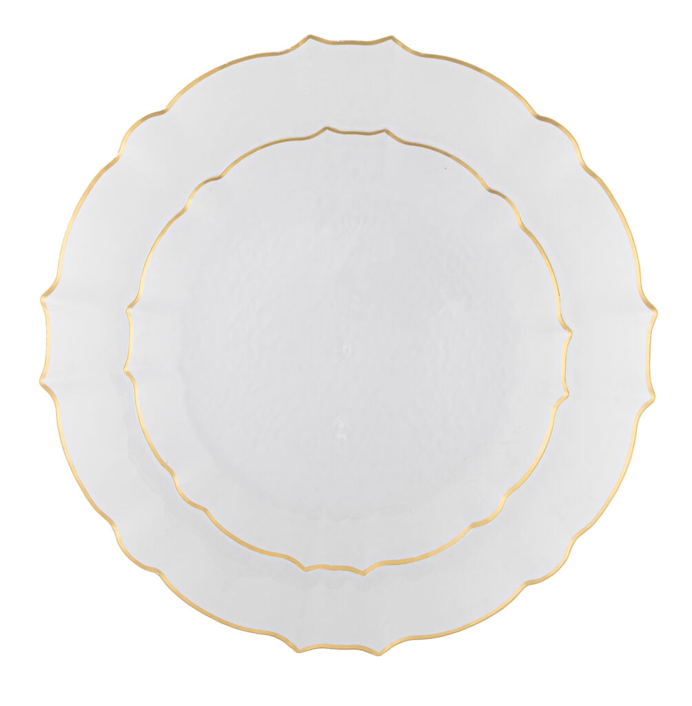 Aristocratic Clear & Gold Rim salad and dinner plates nested - The Closeout Connection