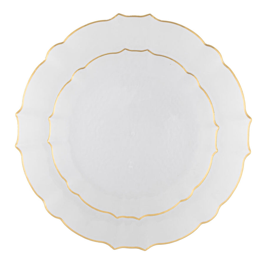 Aristocratic Clear & Gold Rim salad and dinner plates nested - The Closeout Connection