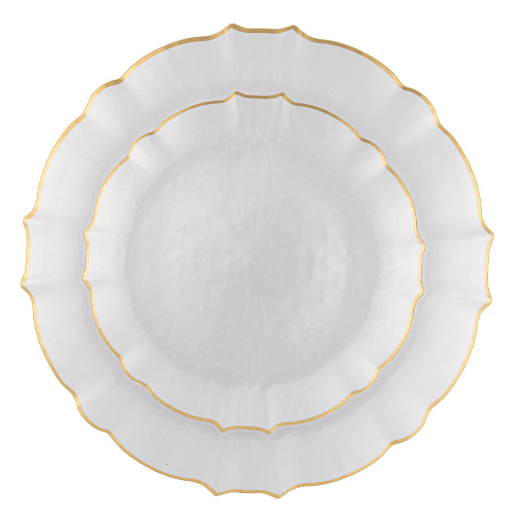 Aristocratic Pearl & Gold Rim salad and dinner plates nested - The Closeout Connection