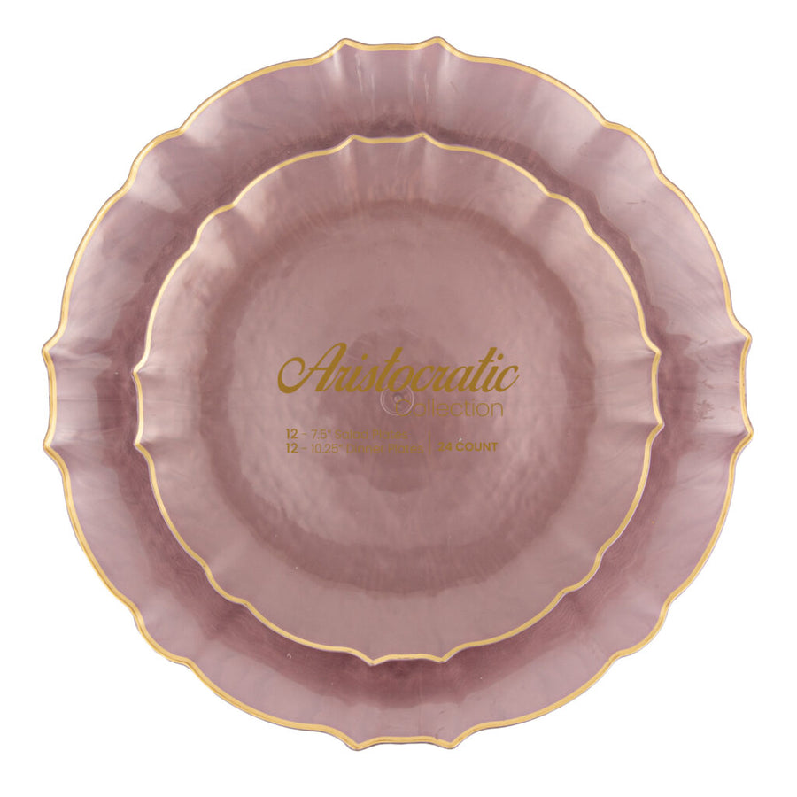 Aristocratic Pearl Pink & Gold Rim Plates Combo packaging - The Closeout Connection
