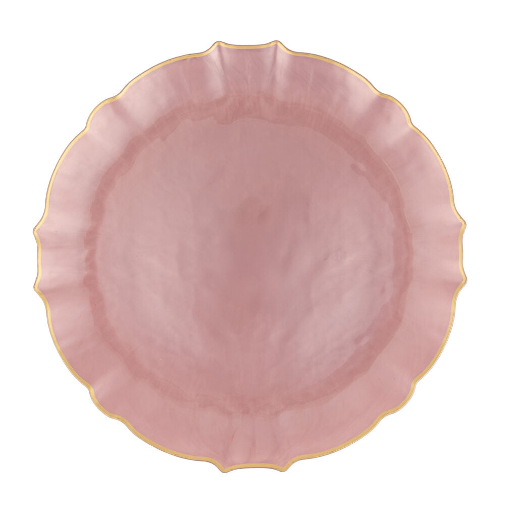 Aristocratic Pearl Pink & Gold Rim scalloped plate detail - The Closeout Connection