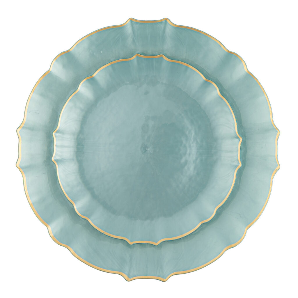 Aristocratic Pearl Blue & Gold Rim plates nested - The Closeout Connection