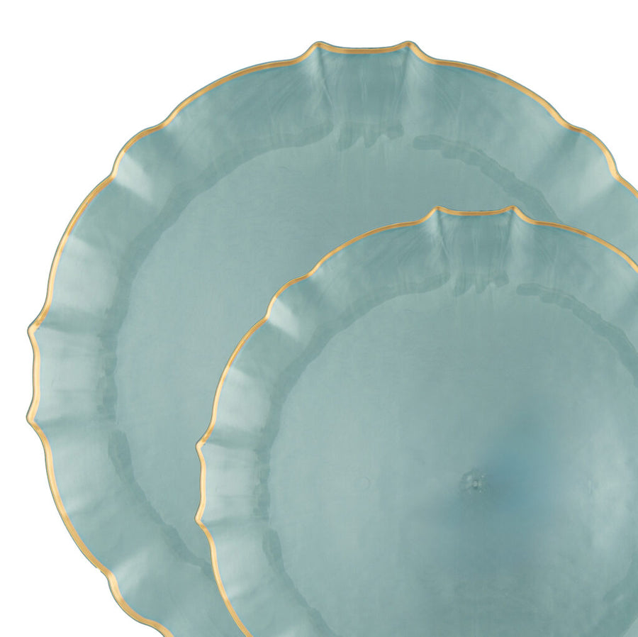 Aristocratic Pearl Plate Combo Blue & Gold Rim 24 Count - The Closeout Connection
