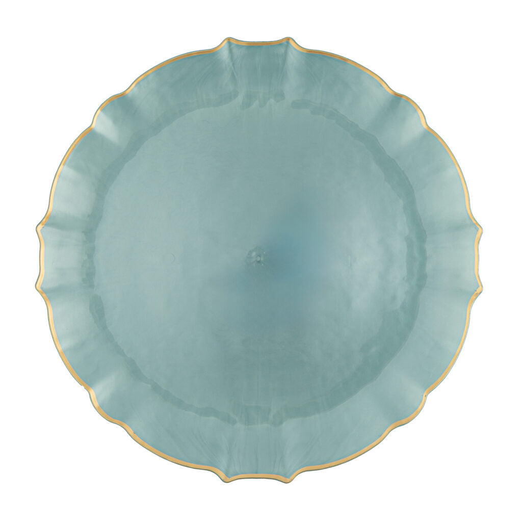 Aristocratic Pearl Blue & Gold Rim scalloped plate detail - The Closeout Connection
