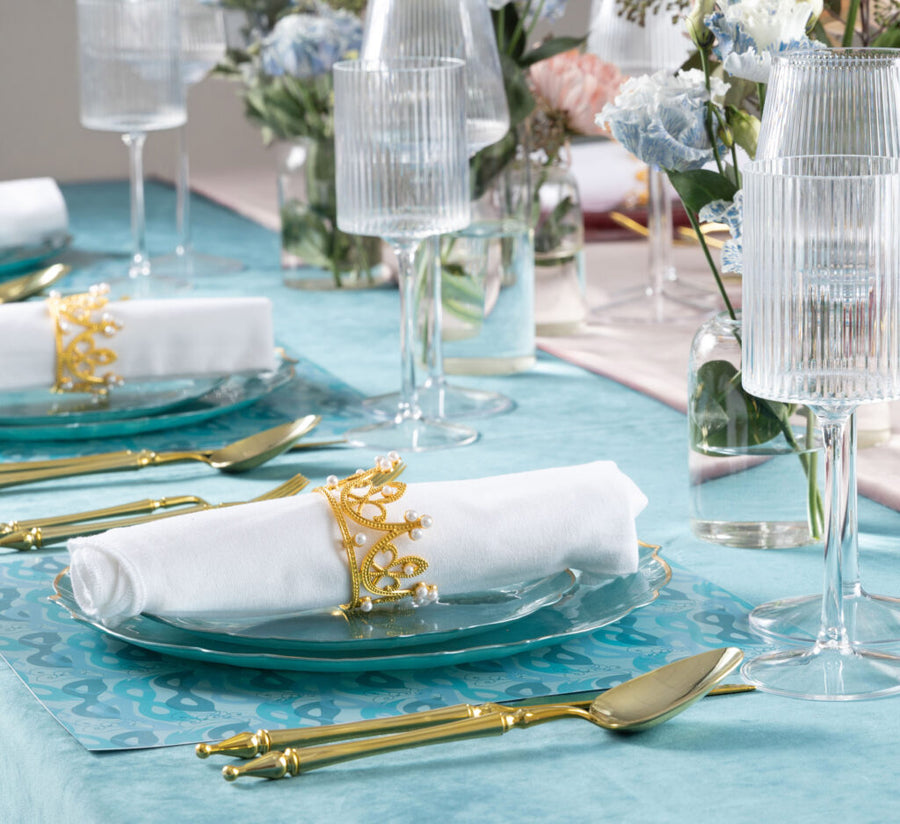 Aristocratic Pearl Blue & Gold Rim place setting - The Closeout Connection