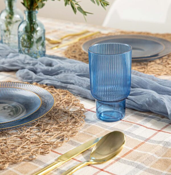 Ribbed Tumblers 12 oz Blue - 6 Count - The Closeout Connection