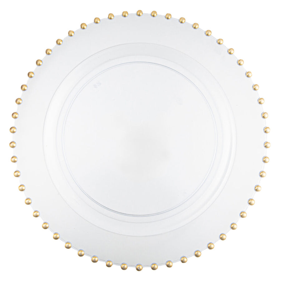 Beaded Chargers 13 in Clear/Gold - 4 Count - The Closeout Connection