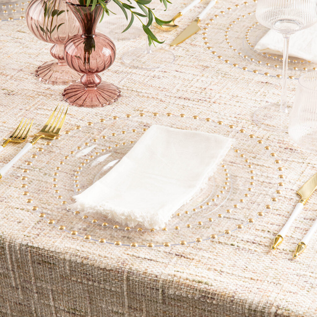 Beaded Chargers 13 in Clear/Gold - 4 Count - The Closeout Connection