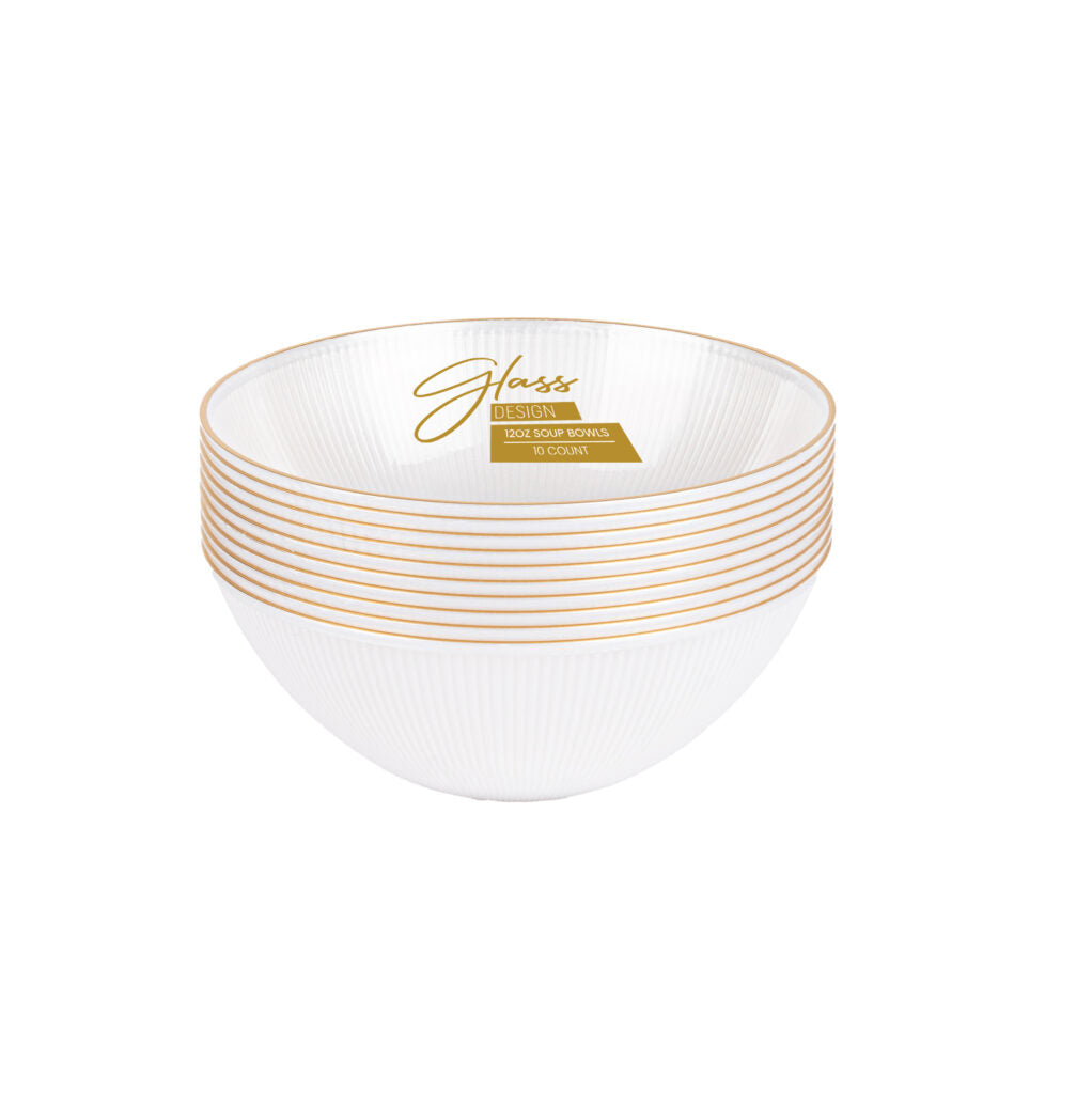 Pearl & Gold Rim Glass Bowls 12 oz, 10 Count