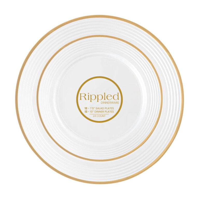 Rippled Gold Rim Plates - 7" & 10" Combo - Pearl#Color_Pearl