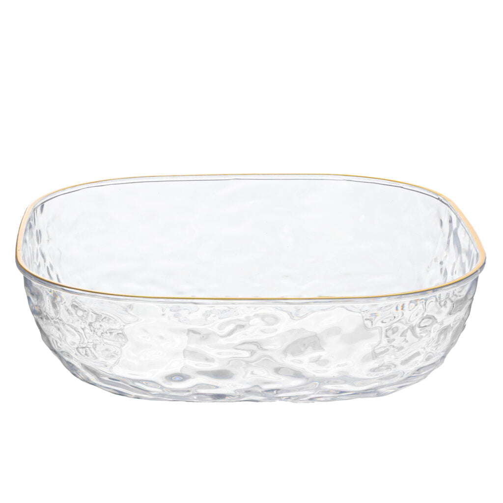 Hammered Square Bowl Clear/Gold Rim 96 oz - The Closeout Connection#Color_Clear Gold-Hammered