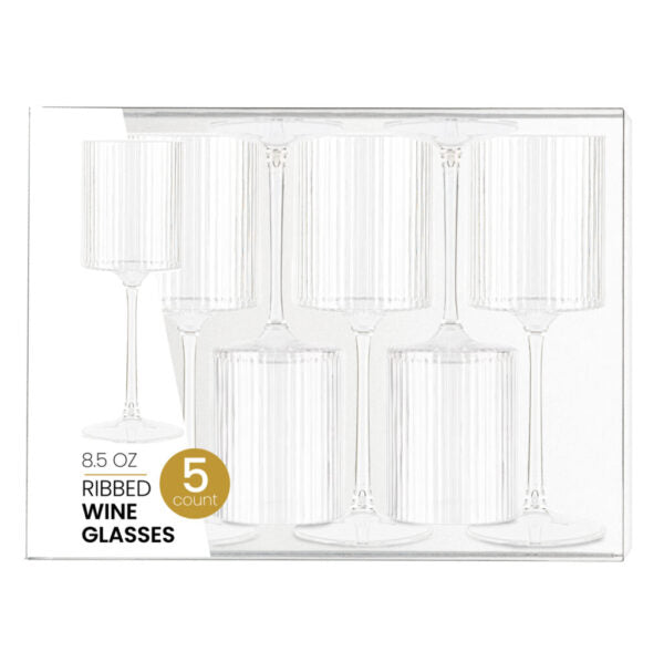 Ribbed Square Wine Glass 8.5 oz - 5 Count - The Closeout Connection