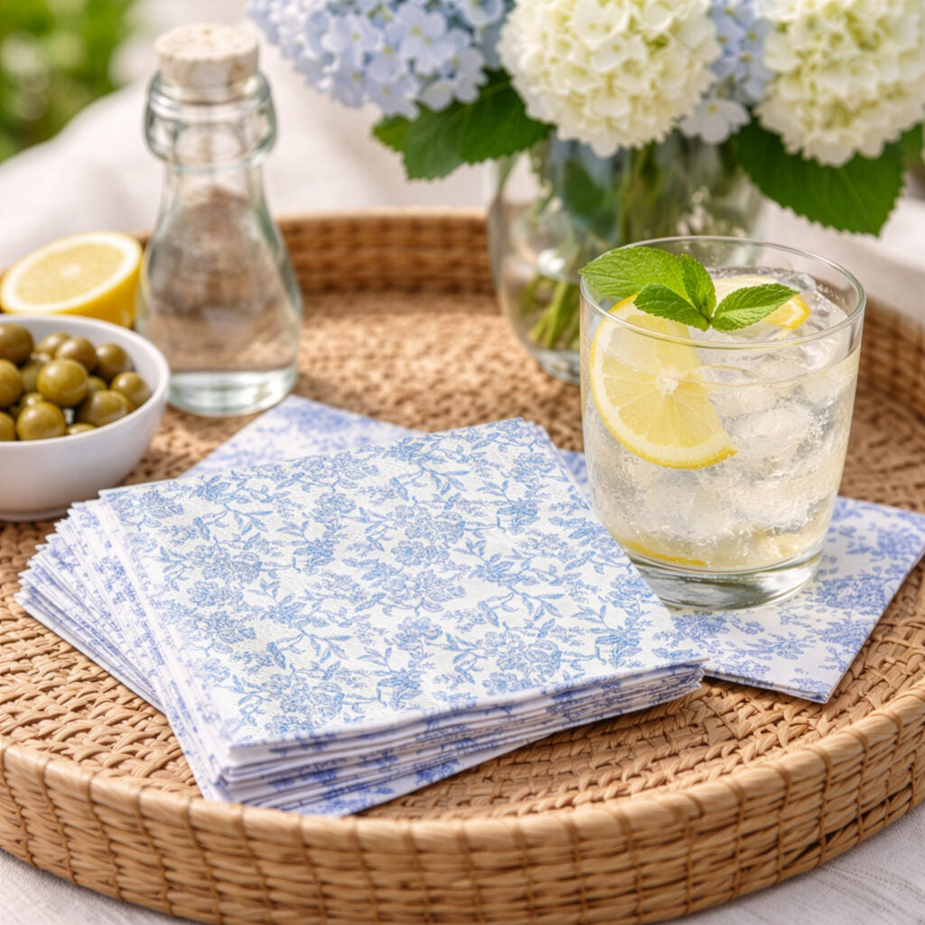Toile Print Blue Cocktail Napkins - 40 Count