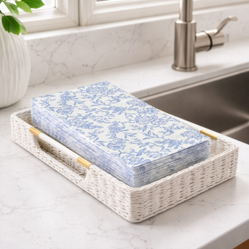 Toile Print Blue Guest Towel Napkins - 20 Count