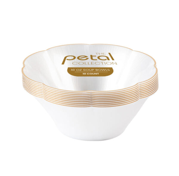Petal Collection Pearl/Gold Rim 16 oz Soup Bowls - The Closeout Connection