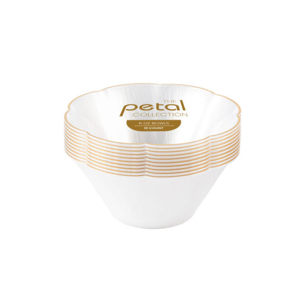 Petal Collection Pearl/Gold Rim 6 oz Bowls - The Closeout Connection