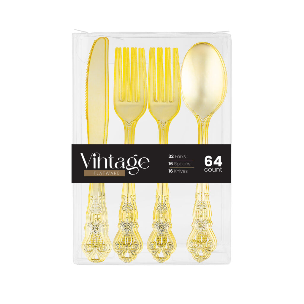 Vintage Flatware Gold Combo Set - 64 Count