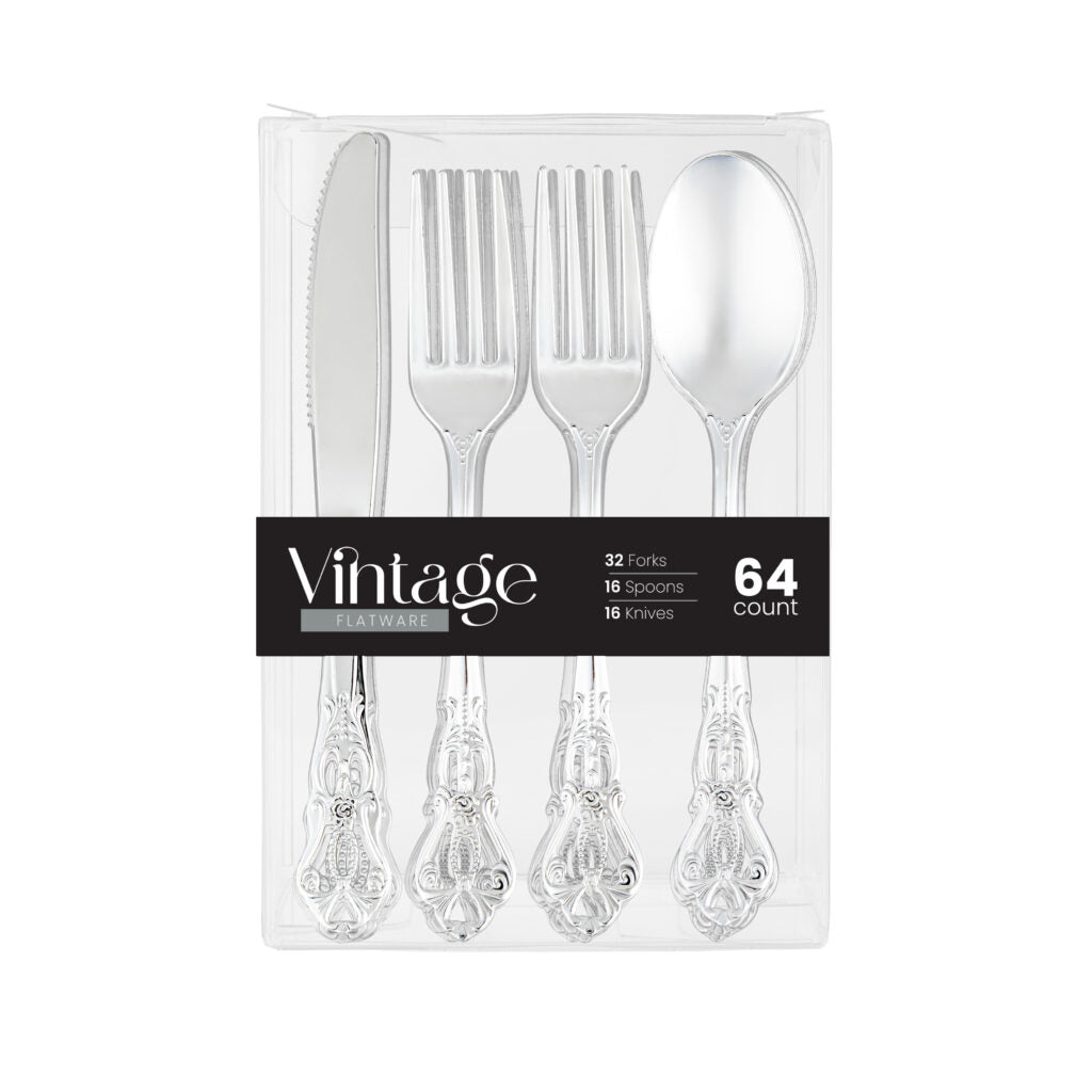 Vintage Flatware Combo Set Silver - 64 Count#Color_Silver