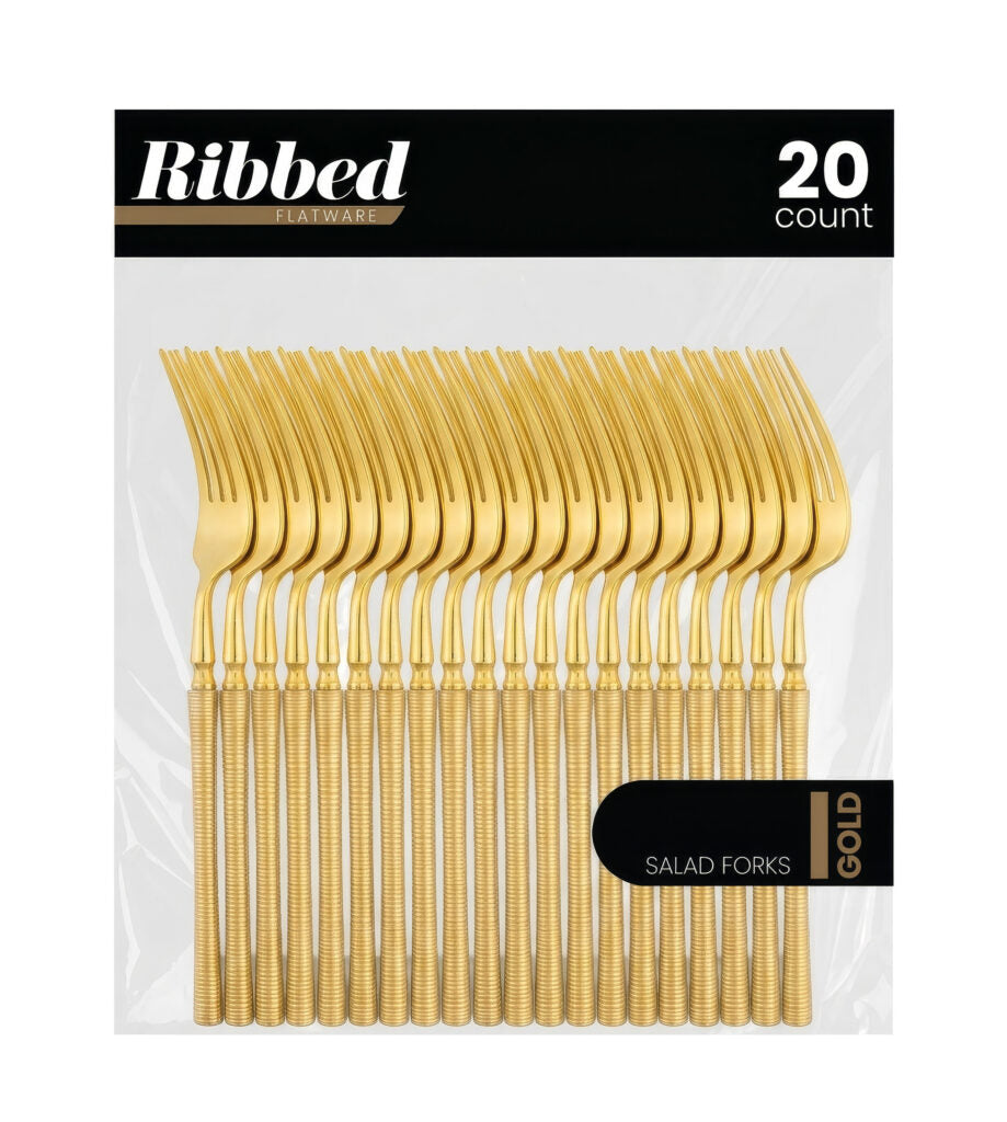 Gold ribbed plastic salad forks, 20 count #Color_Gold#Type_Salad Forks - 20 Count