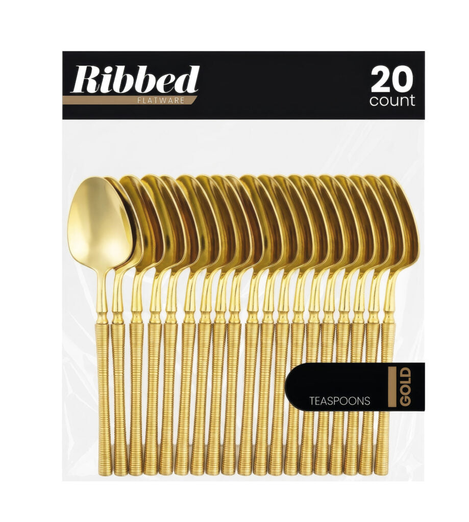 Gold ribbed plastic teaspoons, 20 count #Color_Gold#Type_Teaspoons - 20 Count