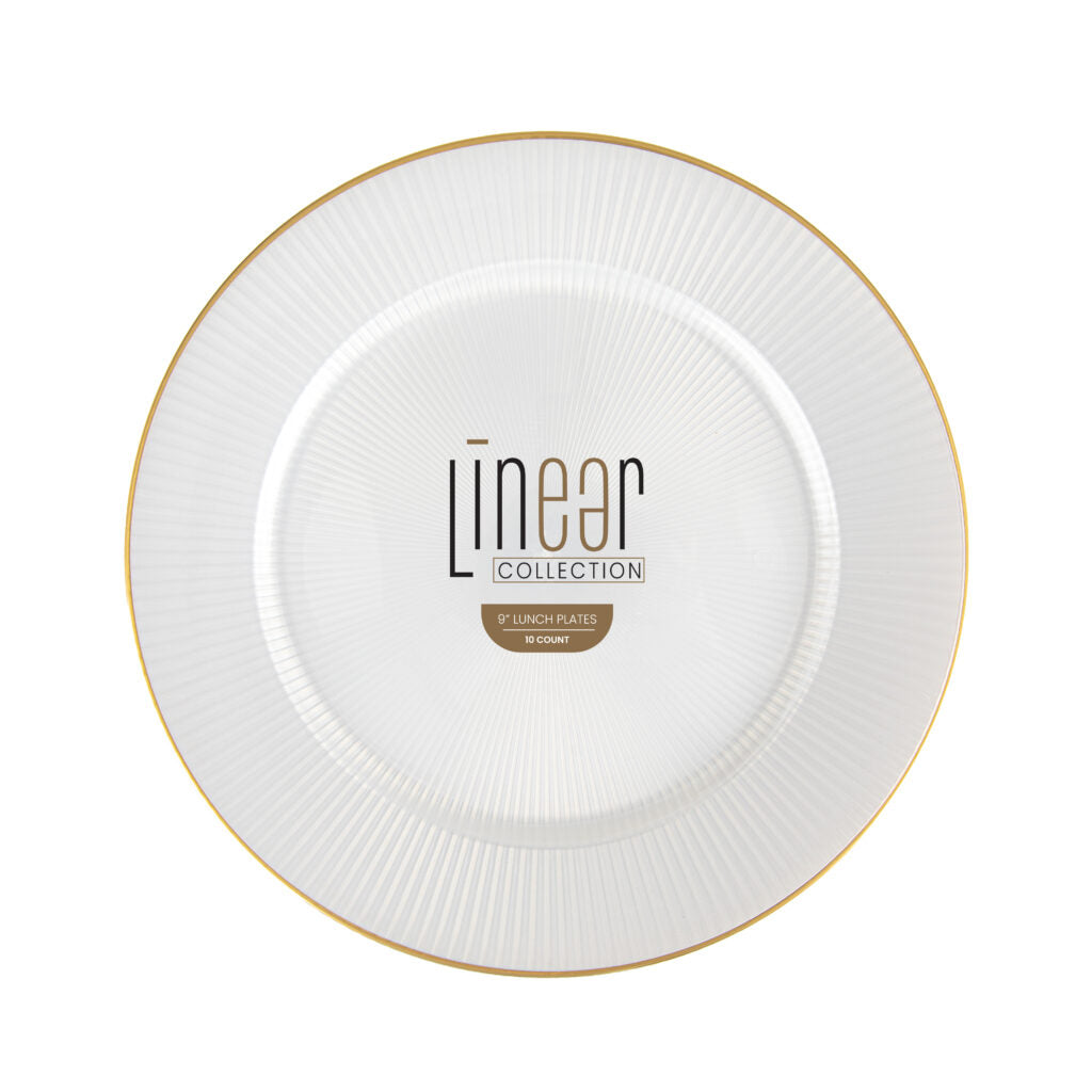 Linear Collection pearl 9 inch lunch plates with gold rim, 10 count#Color_Pearl/Gold