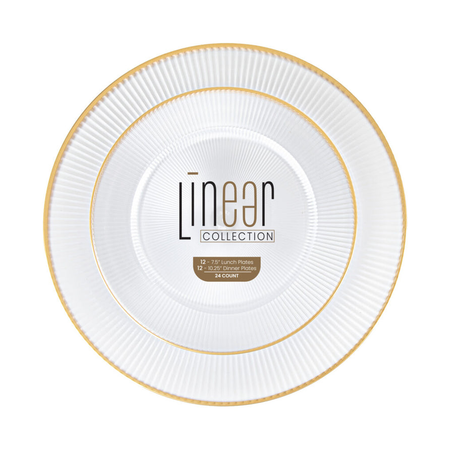 Linear Collection clear plates with gold rim, 7.5 and 10.25 inch combo pack